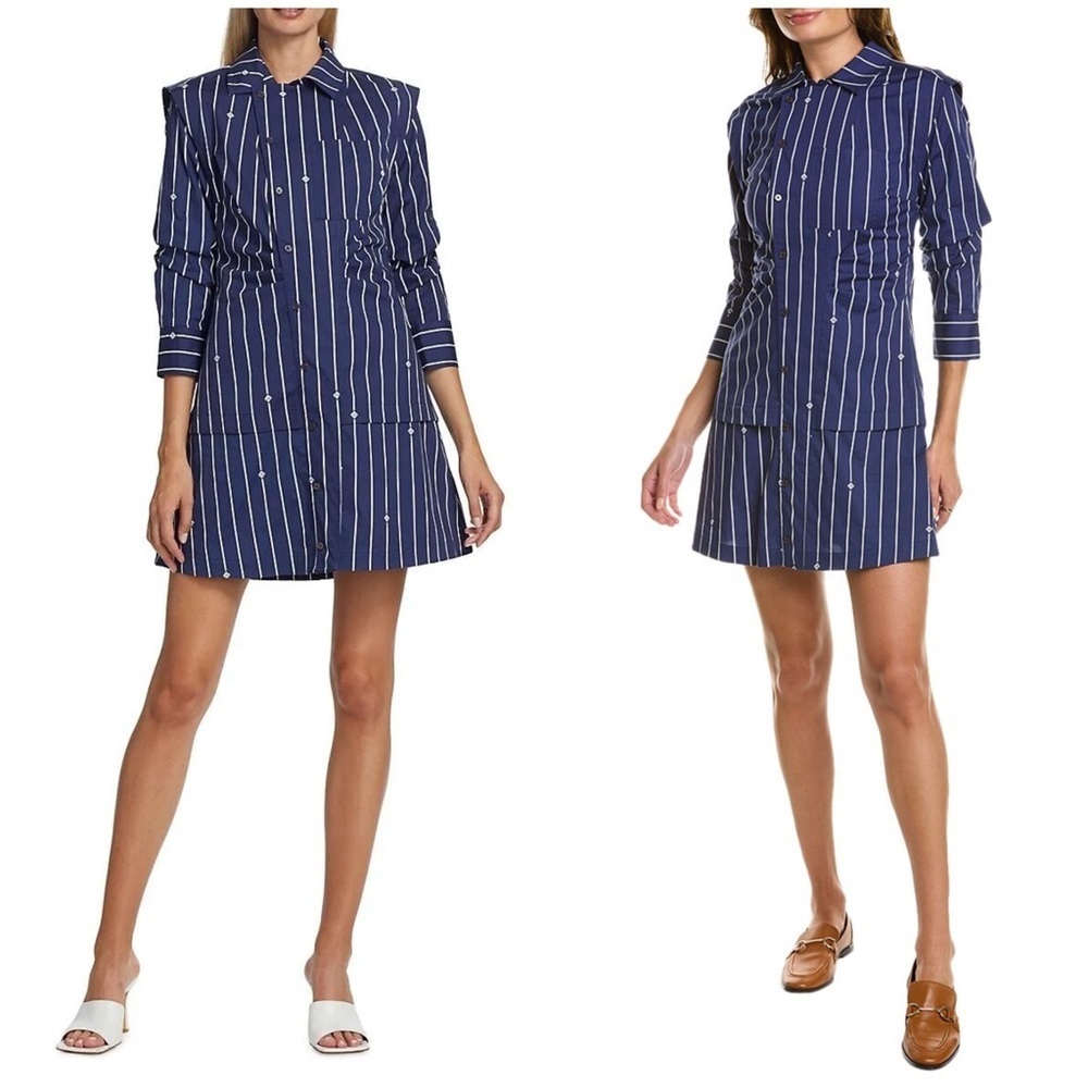 New! Derek Lam 10 Crosby Solana Striped Mini Shirtdress Sizes 0 And 10